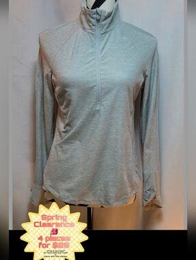 Apana Heather Gray Zip-Up Top